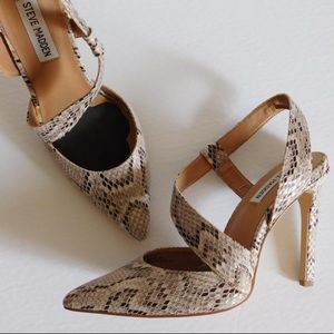 Steve Madden Pane Snake Skin Printed Strappy Heels